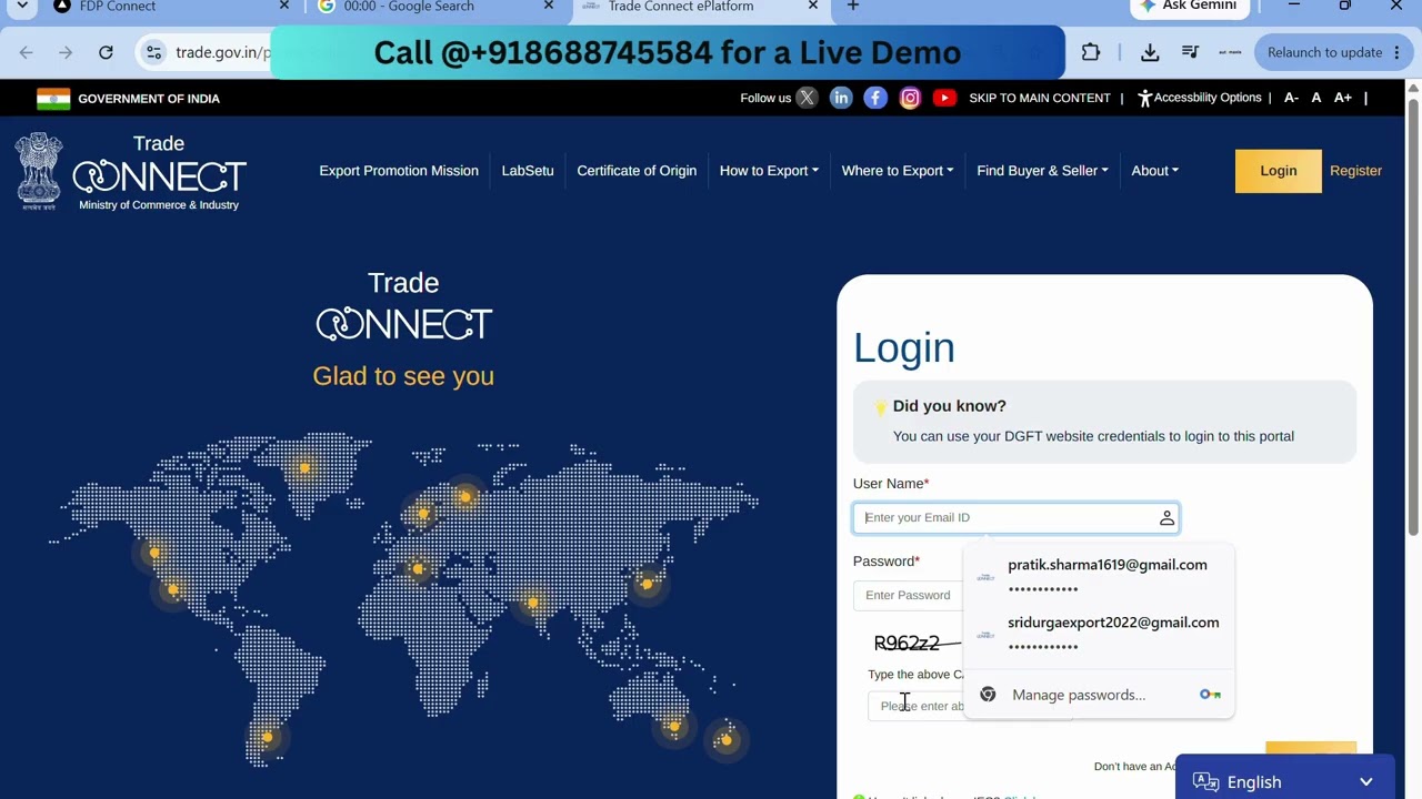 RoBoCo filing a Certificate of Origin on trade.gov.in (video still)